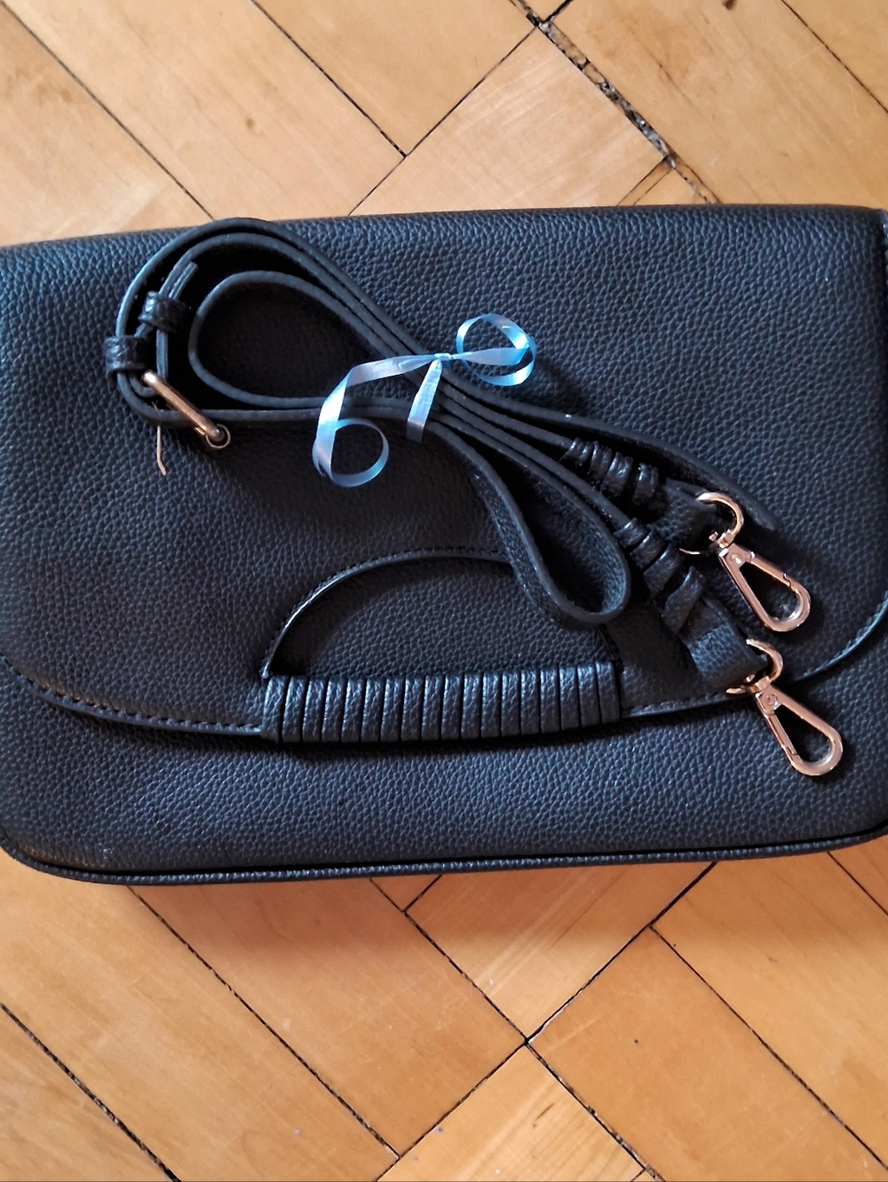 🌟 FREE w Purchase. Black Pebbled Leather Crossbody Bag with Strap